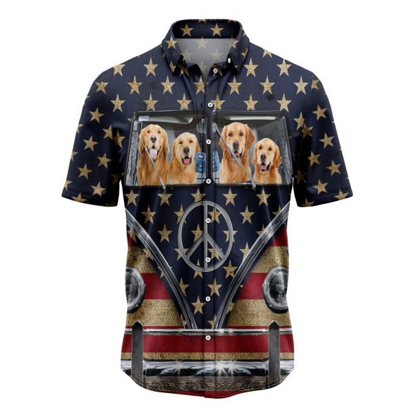 Golden Retriever Flag Hippie Bus Hawaiian Shirt, Summer Shirt For Men and Women Jezsport.com