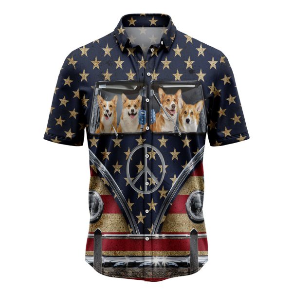 Pembroke Welsh Corgi Flag Hippie Bus Hawaiian Shirt, Summer Shirt For Men and Women Jezsport.com