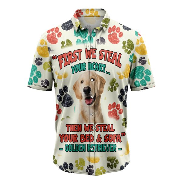 Golden Retriever Steal Your Heart Hawaiian Shirt, Summer Shirt For Men and Women Jezsport.com