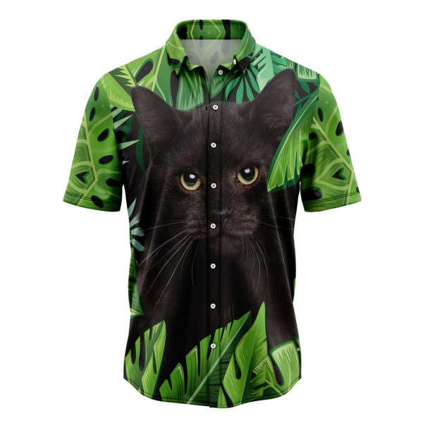 Black Cat Palm Leaves Hawaiian Shirt, Summer Shirt For Men and Women Jezsport.com