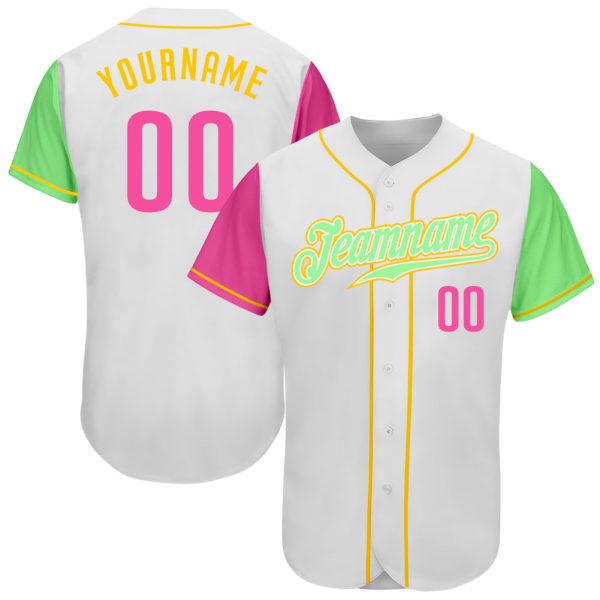 Custom Black Jersey, Personalized Black Baseball Jersey, Custom White Pink Pea Green-Gold Authentic Two Tone Baseball Jersey Jezsport.com