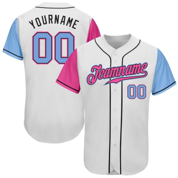 Custom Black Jersey, Personalized Black Baseball Jersey, Custom White Light Blue Pink-Black Authentic Two Tone Baseball Jersey Jezsport.com