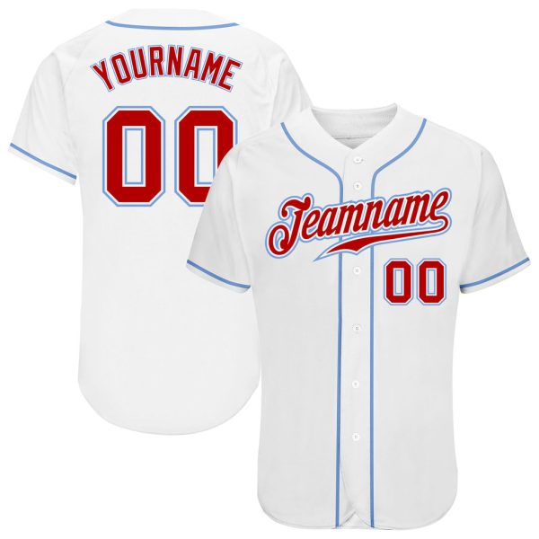 Custom Black Jersey, Personalized Black Baseball Jersey, Custom Baseball Jersey, Custom White Red-Light Blue Authentic Baseball Jersey Jezsport.com