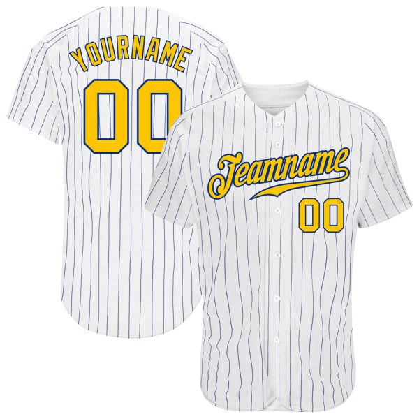 Custom Black Jersey, Personalized Black Baseball Jersey, Custom Baseball Jersey, Custom White Royal Pinstripe Gold-Royal Authentic Baseball Jersey Jezsport.com