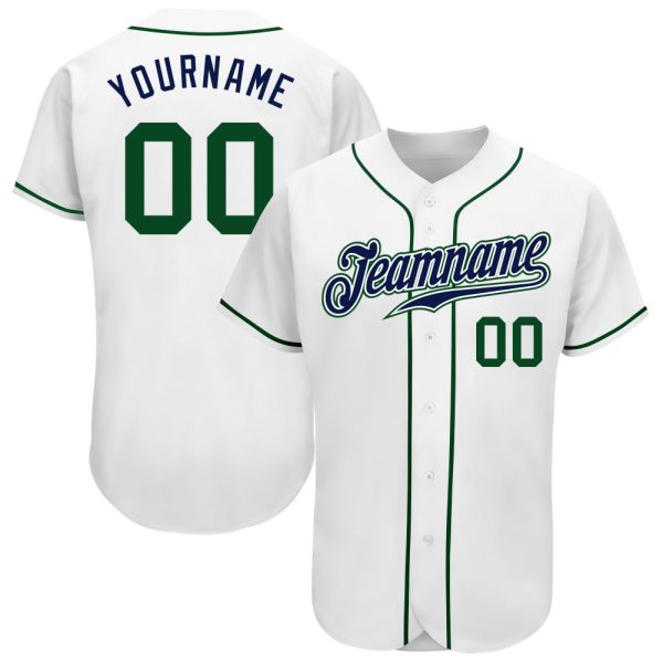 Custom Black Jersey, Personalized Black Baseball Jersey, Custom Baseball Jersey, Custom White Green-Navy Authentic Baseball Jersey Jezsport.com