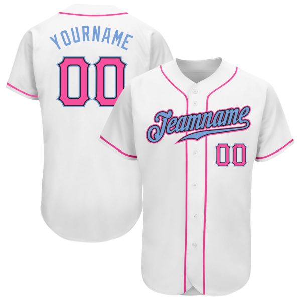 Custom Black Jersey, Personalized Black Baseball Jersey, Custom Baseball Jersey, Custom White Pink-Light Blue Authentic Baseball Jersey Jezsport.com