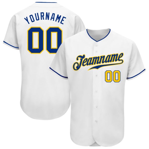 Custom Black Jersey, Personalized Black Baseball Jersey, Custom Baseball Jersey, Custom White Royal-Gold Authentic Baseball Jersey Jezsport.com