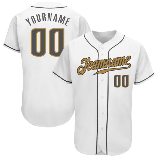 Custom Black Jersey, Personalized Black Baseball Jersey, Custom Baseball Jersey, Custom White Steel Gray-Old Gold Authentic Baseball Jersey Jezsport.com