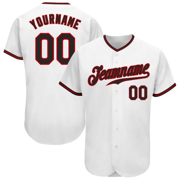 Custom Black Jersey, Personalized Black Baseball Jersey, Custom Baseball Jersey, Custom White Black-Red Authentic Baseball Jersey Jezsport.com