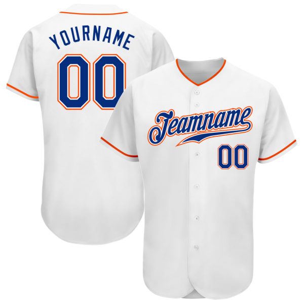 Custom Black Jersey, Personalized Black Baseball Jersey, Custom Baseball Jersey, Custom White Royal-Orange Authentic Baseball Jersey Jezsport.com