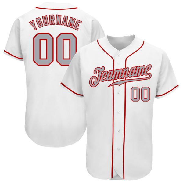 Custom Black Jersey, Personalized Black Baseball Jersey, Custom Baseball Jersey, Custom White Gray-Red Authentic Baseball Jersey Jezsport.com