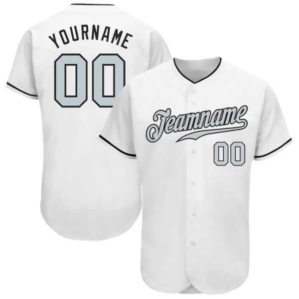 Custom Black Jersey, Personalized Black Baseball Jersey, Custom Baseball Jersey, Custom White Silver-Black Authentic Baseball Jersey Jezsport.com