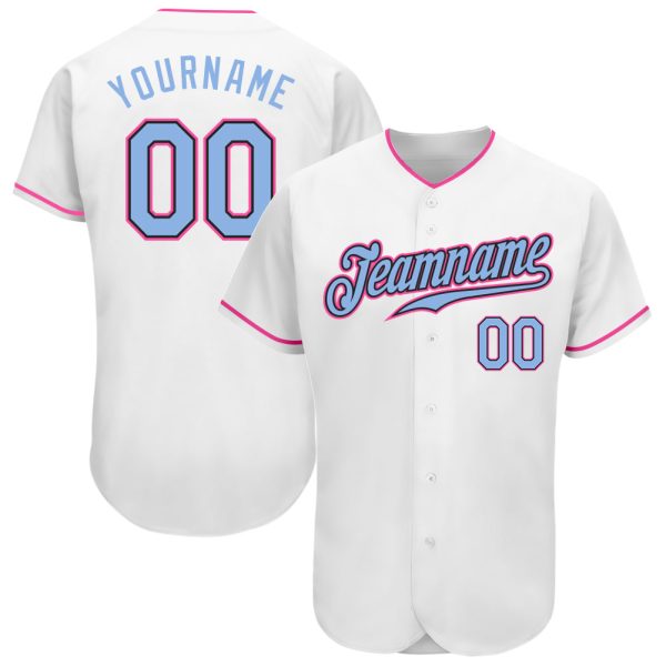 Custom Black Jersey, Personalized Black Baseball Jersey, Custom White Light Blue Black-Pink Authentic Baseball Jersey Jezsport.com