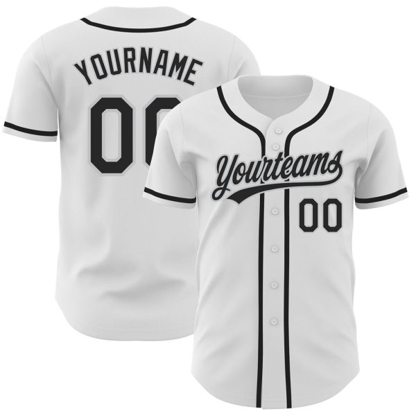 Custom Black Jersey, Personalized Black Baseball Jersey, Custom Baseball Jersey, Custom White Black-Gray Authentic Baseball Jersey Jezsport.com