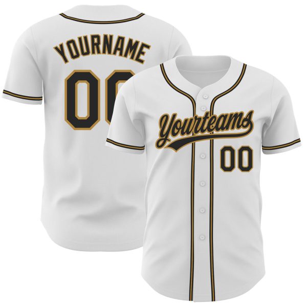 Custom Black Jersey, Personalized Black Baseball Jersey, Custom Baseball Jersey, Custom White Black-Old Gold Authentic Baseball Jersey Jezsport.com