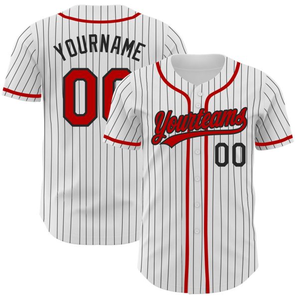 Custom Black Jersey, Personalized Black Baseball Jersey, Custom Baseball Jersey, Custom White Black Pinstripe Red Authentic Baseball Jersey Jezsport.com