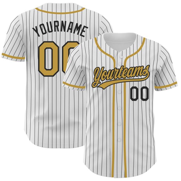 Custom Black Jersey, Personalized Black Baseball Jersey, Custom White Black Pinstripe Old Gold Authentic Baseball Jersey Jezsport.com