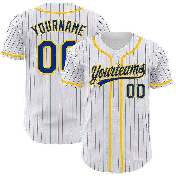 Custom Black Jersey, Personalized Black Baseball Jersey, Custom Baseball Jersey, Custom White Royal Pinstripe Royal-Yellow Authentic Baseball Jersey Jezsport.com