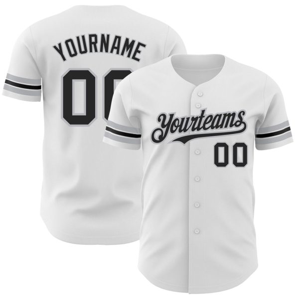 Custom Black Jersey, Personalized Black Baseball Jersey, Custom Baseball Jersey, Custom White Black-Gray Authentic Baseball Jersey Jezsport.com