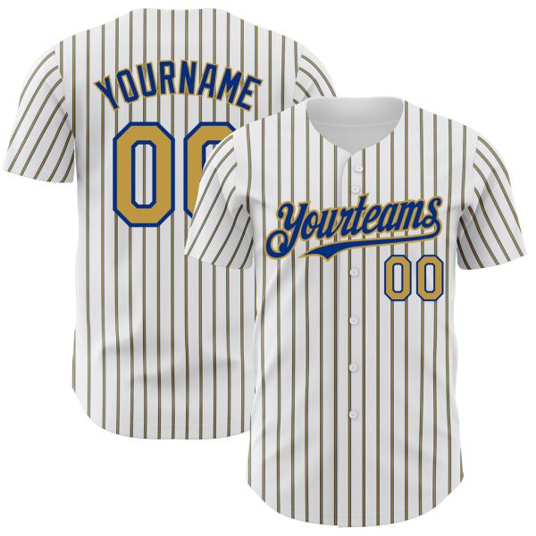 Custom Black Jersey, Personalized Black Baseball Jersey, Custom White (Royal Old Gold Pinstripe) Old Gold-Royal Authentic Baseball Jersey Jezsport.com