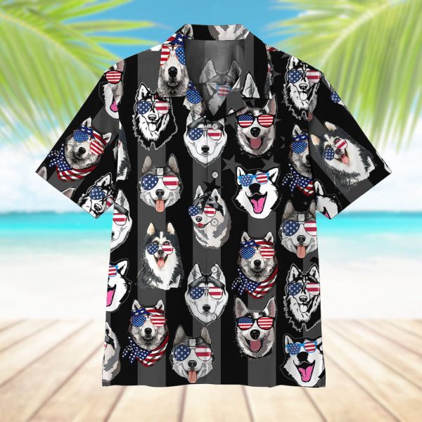 3D Husky American Flag Hawaii Shirt, Summer Shirt For Men and Women Jezsport.com