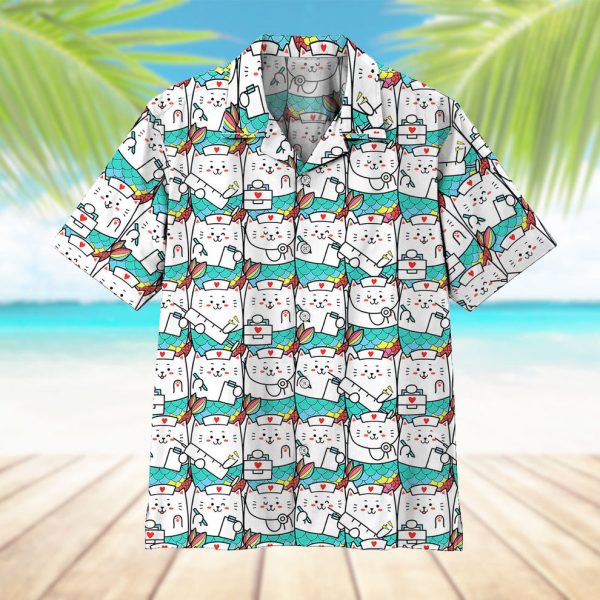 3D Cute Cat Mermaid Nurse Hawaii Shirt, Summer Shirt For Men and Women Jezsport.com