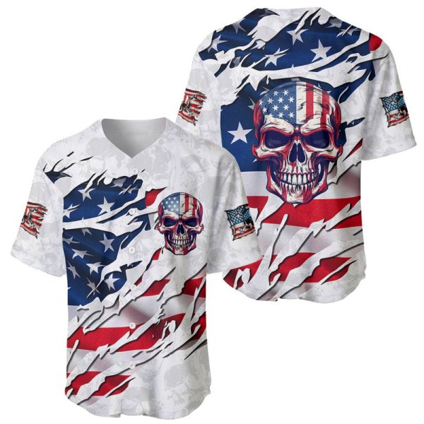 American Flag Skull Baseball Jersey For Men and Women Jezsport.com