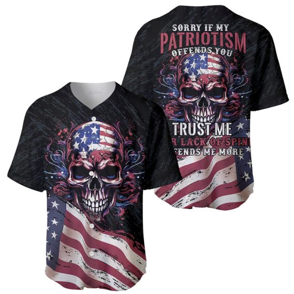 American Flag Skull Baseball Jersey Sorry If My Patriotism Offends You Trust Me For Men and Women Jezsport.com