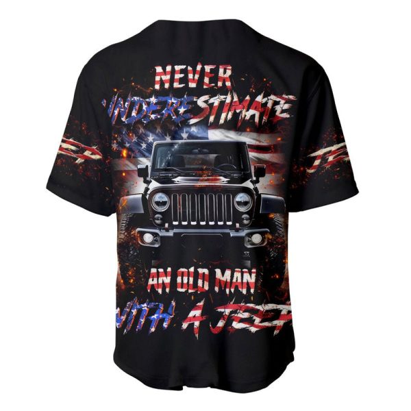 American Jeep Baseball Jersey Never Underestimate An Old Man With A Jeep Jezsport.com