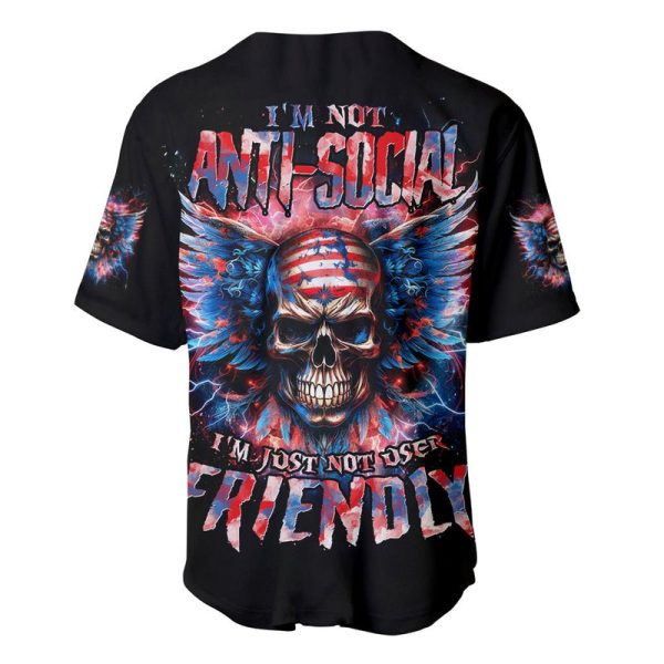 American Skull Baseball Jersey I'm Not Anti Social I'm Just Not User Friendly For Men and Women Jezsport.com