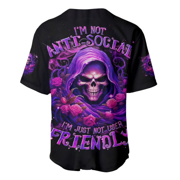 Reaper Skull Baseball Jersey I'm Not Anti-Social I'm Just Not User Friendly Jezsport.com