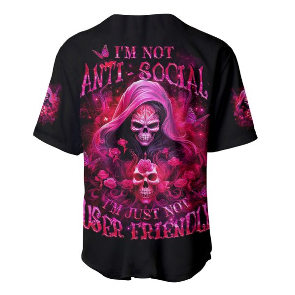 Witch Skull Baseball Jersey I'm Not Anti-Social I'm Just Not User Friendly Jezsport.com