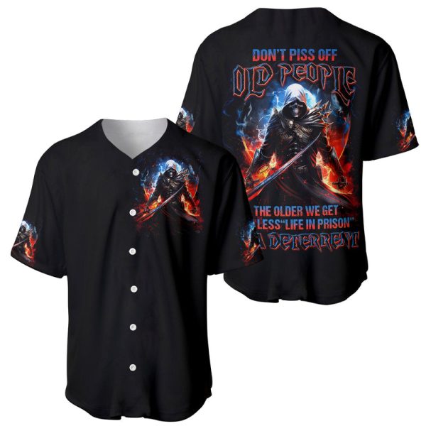 Warrior Skull Baseball Jersey Don't Piss Off Old People For Men and Women Jezsport.com