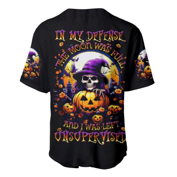 Pumpkin Witch Skull Baseball Jersey In My Defense The Moon Was Full And I Was Left Unsupervided Jezsport.com