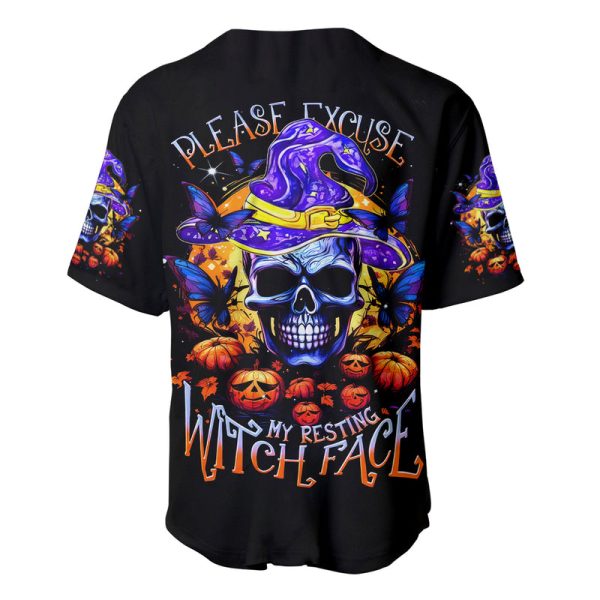 Halloween Skull Baseball Jersey Please Excuse My Resting Witch Face Jezsport.com