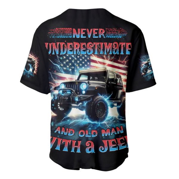 Flag Jeep Baseball Jersey Never Underestimate And Old Man With A Jeep Jezsport.com