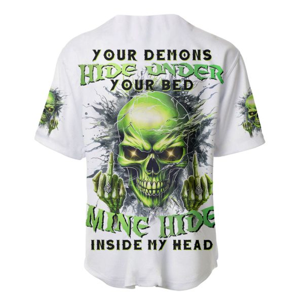 Thunder Skull Baseball Jersey The Demon Hide Under Your Bed Mine Hide Inside My Head Jezsport.com