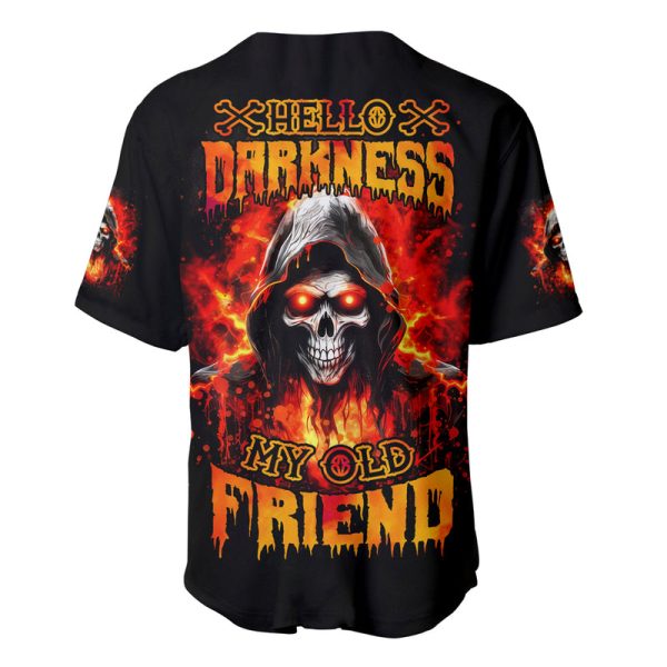 Flame Skull Baseball Jersey Hello Darkness My Old Friend Jezsport.com