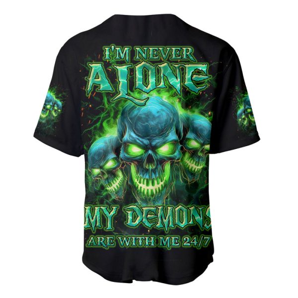 Flame Skull Baseball Jersey I'm Never Alone My Demons Are Wit Me 24/7 Jezsport.com