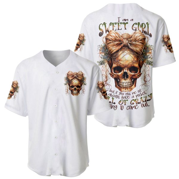 Girl Skull Baseball Jersey I Sweet Girl Full Of Crazy For Men and Women Jezsport.com