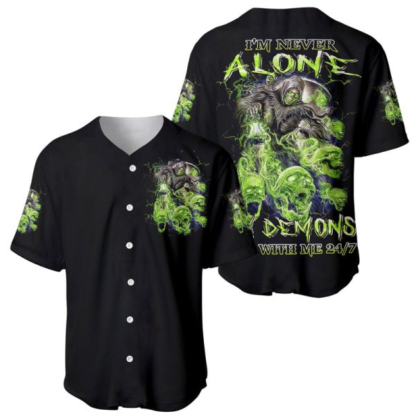 Death Skull Baseball Jersey I Never Alone My Demon With Me 24/7 For Men and Women Jezsport.com