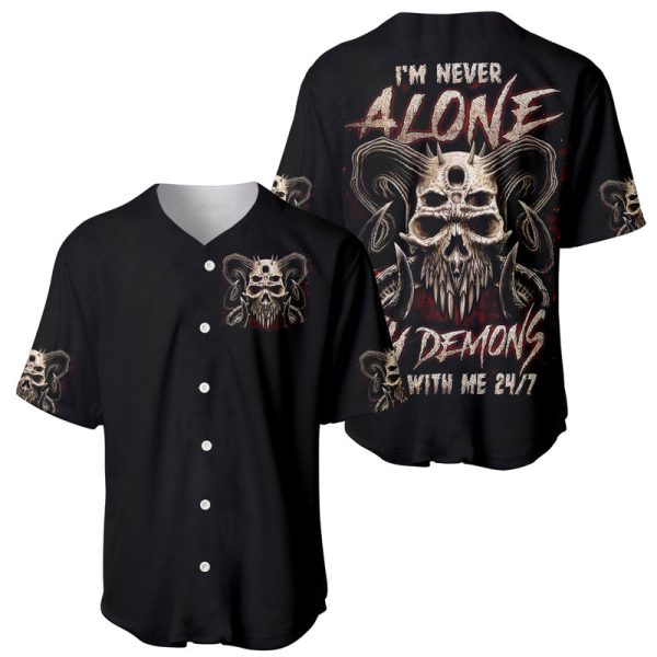 Satan Skull Baseball Jersey I Never Alone My Demon With Me 24/7 For Men and Women Jezsport.com