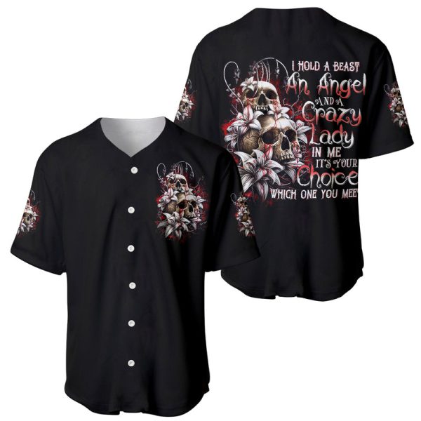 Blood Skull Baseball Jersey I Hold A Angel And Crazy Lady It Your Choice For Men and Women Jezsport.com