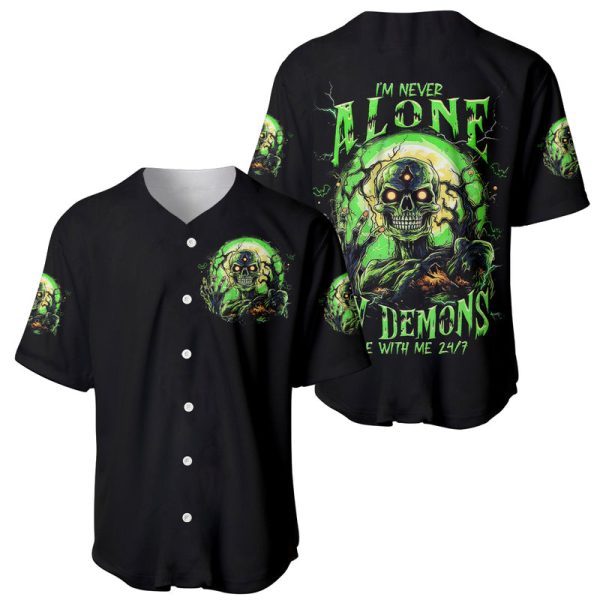 Zombie Skull Baseball Jersey I Never Alone My Demon With Me 24/7 For Men and Women Jezsport.com