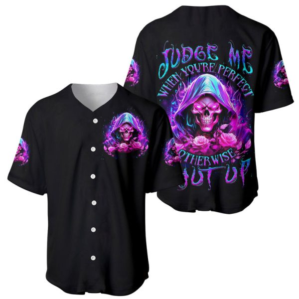 Fire Skull Baseball Jersey Judge Me When You're Perfect Otherwise Shut Up For Men and Women Jezsport.com