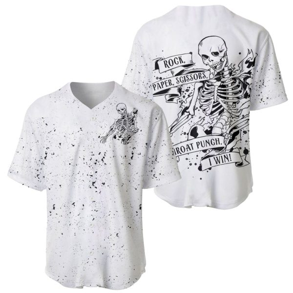 Art Skull Baseball Jersey Rock Paper Scissors Throat Punch I Win For Men and Women Jezsport.com