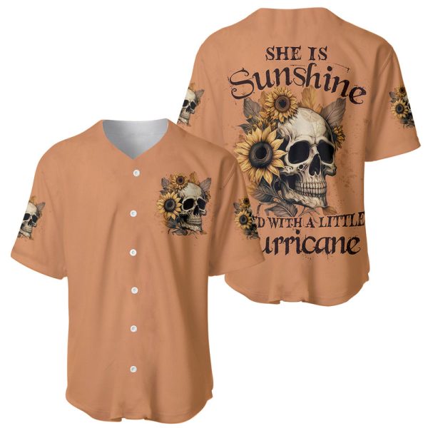 Sunflower Skull Baseball Jersey She Is Sunshine Mixed With A Little Hurricance For Men and Women Jezsport.com