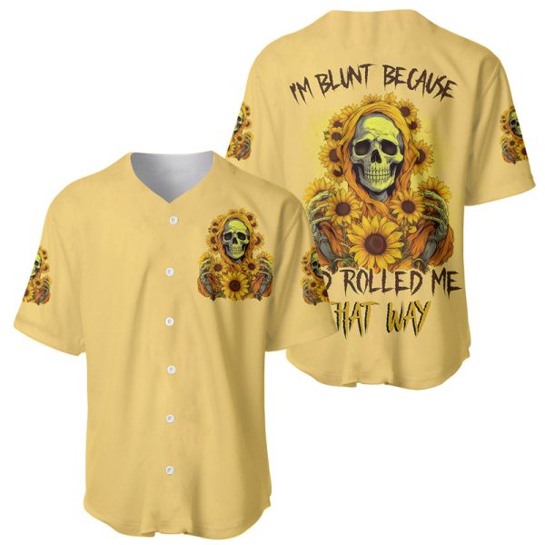 Sunflower Skull Baseball Jersey I'm Blunt Because God Rolled Me That Way For Men and Women Jezsport.com