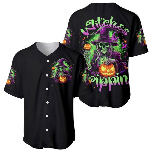 Pumpkin Witch Skull Baseball Jersey Witches Be Trippin For Men and Women Jezsport.com