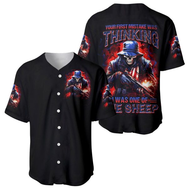 Soldier Skull Baseball Jersey Your First Mistake Was Thinking I Was One Of The Sheep For Men and Women Jezsport.com